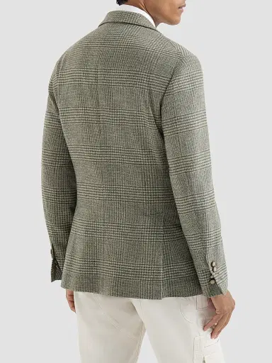Brunello Cucinelli Men's Comfort Wool and Cashmere Prince of Wales Flannel Deconstructed Blazer - Military | Thumbnail 3