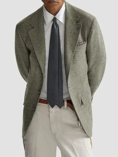 Brunello Cucinelli Men's Comfort Wool and Cashmere Prince of Wales Flannel Deconstructed Blazer - Military | Thumbnail 5