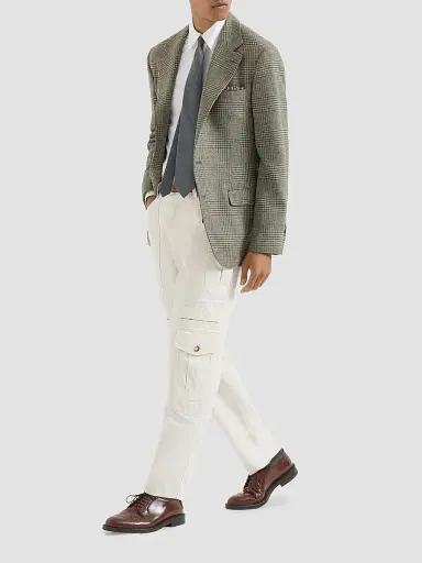Brunello Cucinelli Men's Comfort Wool and Cashmere Prince of Wales Flannel Deconstructed Blazer - Military | Thumbnail 6