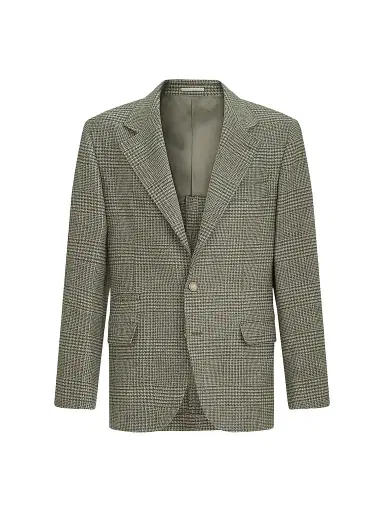 Brunello Cucinelli Men's Comfort Wool and Cashmere Prince of Wales Flannel Deconstructed Blazer - Military | Thumbnail 1