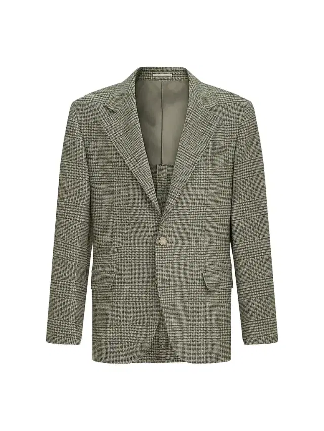 Brunello Cucinelli Men's Comfort Wool and Cashmere Prince of Wales Flannel Deconstructed Blazer - Military