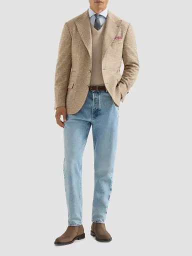 Brunello Cucinelli Men's Comfort Wool and Cashmere Flannel Deconstructed Blazer - Camel | Thumbnail 2 Brunello Cucinelli Men's Comfort Wool and Cashmere Flannel Deconstructed Blazer - Camel | Thumbnail 2
