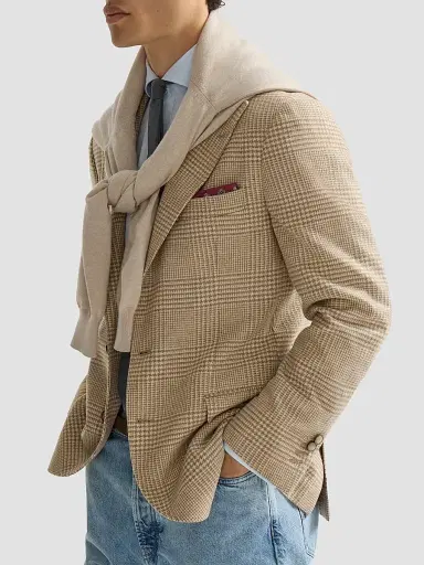 Brunello Cucinelli Men's Comfort Wool and Cashmere Flannel Deconstructed Blazer - Camel | Thumbnail 4 Brunello Cucinelli Men's Comfort Wool and Cashmere Flannel Deconstructed Blazer - Camel | Thumbnail 4