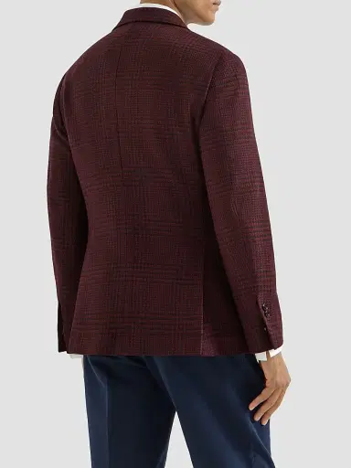 Brunello Cucinelli Men's Cashmere Prince of Wales Deconstructed Cavallo Blazer - Burgundy | Thumbnail 3