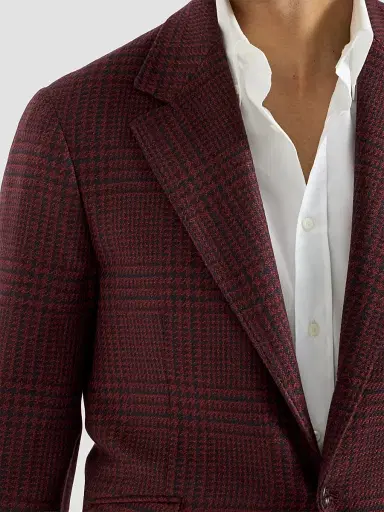 Brunello Cucinelli Men's Cashmere Prince of Wales Deconstructed Cavallo Blazer - Burgundy | Thumbnail 4