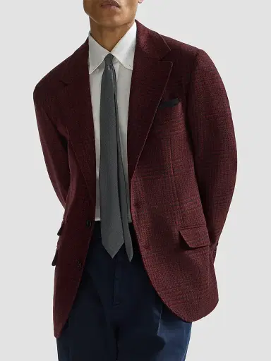 Brunello Cucinelli Men's Cashmere Prince of Wales Deconstructed Cavallo Blazer - Burgundy | Thumbnail 5