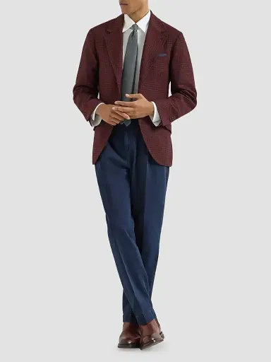 Brunello Cucinelli Men's Cashmere Prince of Wales Deconstructed Cavallo Blazer - Burgundy | Thumbnail 6