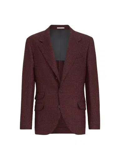 Brunello Cucinelli Men's Cashmere Prince of Wales Deconstructed Cavallo Blazer - Burgundy | Thumbnail 1