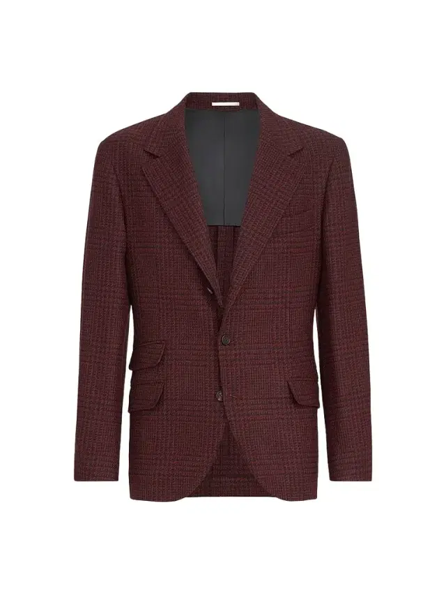 Brunello Cucinelli Men's Cashmere Prince of Wales Deconstructed Cavallo Blazer - Burgundy
