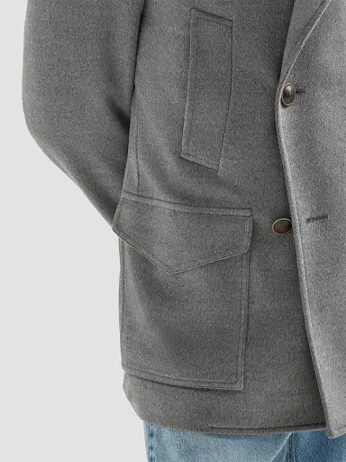 Brunello Cucinelli Men's Virgin Wool Cloth Four-Pocket Peacoat - Grey | Thumbnail 4