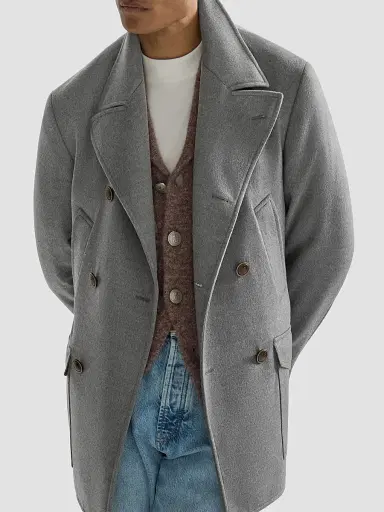 Brunello Cucinelli Men's Virgin Wool Cloth Four-Pocket Peacoat - Grey | Thumbnail 5
