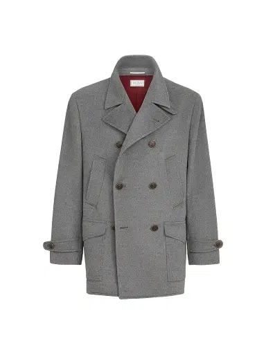 Brunello Cucinelli Men's Virgin Wool Cloth Four-Pocket Peacoat - Grey | Thumbnail 1