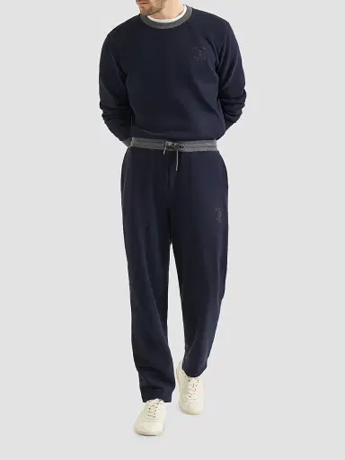 Brunello Cucinelli Men's Cotton French Terry Trousers with Embroidery - Cobalt | Thumbnail 2