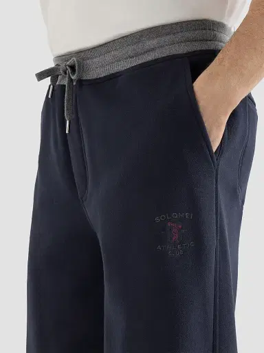 Brunello Cucinelli Men's Cotton French Terry Trousers with Embroidery - Cobalt | Thumbnail 6