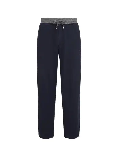 Brunello Cucinelli Men's Cotton French Terry Trousers with Embroidery - Cobalt | Thumbnail 1
