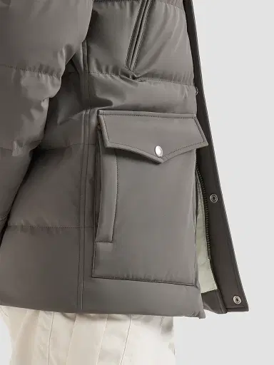 Brunello Cucinelli Men's Stretch Bonded Nylon Down Parka with Detachable Hood - Lead | Thumbnail 4