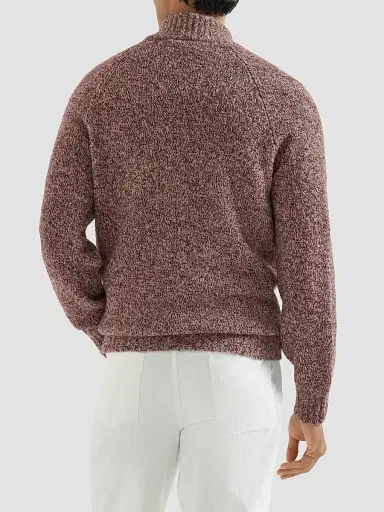 Brunello Cucinelli Men's Virgin Wool, Silk and Cashmere Chiné Cardigan - Burgundy | Thumbnail 3