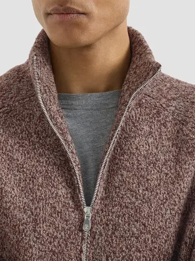 Brunello Cucinelli Men's Virgin Wool, Silk and Cashmere Chiné Cardigan - Burgundy | Thumbnail 4