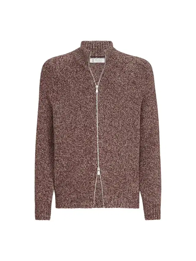 Brunello Cucinelli Men's Virgin Wool, Silk and Cashmere Chiné Cardigan - Burgundy