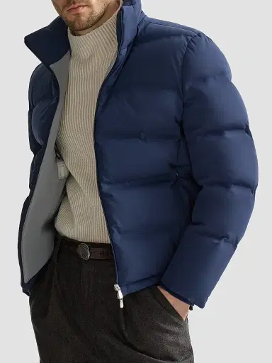 Brunello Cucinelli Men's Stretch Bonded Nylon Down Jacket with Heat-Bonded Seams - Blue | Thumbnail 3 Brunello Cucinelli Men's Stretch Bonded Nylon Down Jacket with Heat-Bonded Seams - Blue | Thumbnail 3