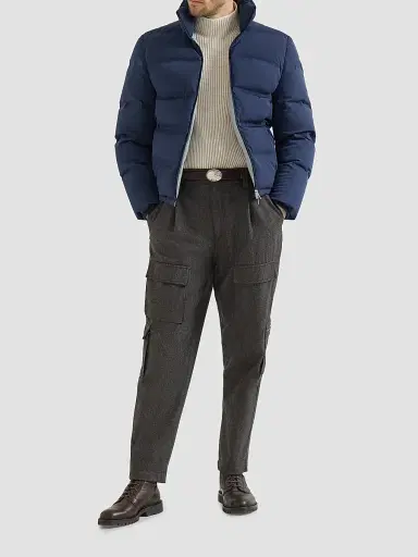 Brunello Cucinelli Men's Stretch Bonded Nylon Down Jacket with Heat-Bonded Seams - Blue | Thumbnail 6 Brunello Cucinelli Men's Stretch Bonded Nylon Down Jacket with Heat-Bonded Seams - Blue | Thumbnail 6