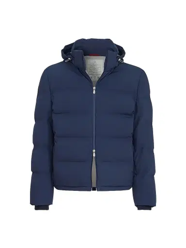 Brunello Cucinelli Men's Stretch Bonded Nylon Down Jacket with Heat-Bonded Seams - Blue | Thumbnail 1 Brunello Cucinelli Men's Stretch Bonded Nylon Down Jacket with Heat-Bonded Seams - Blue | Thumbnail 1