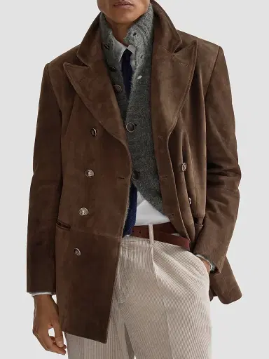 Brunello Cucinelli Men's Suede Blazer-Style Outerwear Jacket with Peak Lapels - Brown | Thumbnail 2 Brunello Cucinelli Men's Suede Blazer-Style Outerwear Jacket with Peak Lapels - Brown | Thumbnail 2