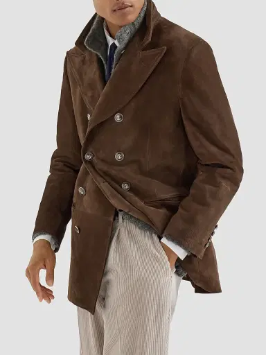 Brunello Cucinelli Men's Suede Blazer-Style Outerwear Jacket with Peak Lapels - Brown | Thumbnail 3 Brunello Cucinelli Men's Suede Blazer-Style Outerwear Jacket with Peak Lapels - Brown | Thumbnail 3