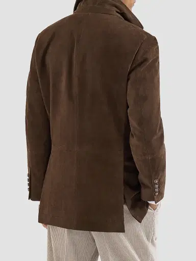 Brunello Cucinelli Men's Suede Blazer-Style Outerwear Jacket with Peak Lapels - Brown | Thumbnail 4 Brunello Cucinelli Men's Suede Blazer-Style Outerwear Jacket with Peak Lapels - Brown | Thumbnail 4