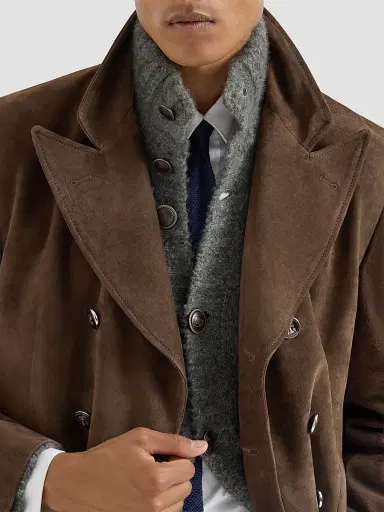 Brunello Cucinelli Men's Suede Blazer-Style Outerwear Jacket with Peak Lapels - Brown | Thumbnail 5 Brunello Cucinelli Men's Suede Blazer-Style Outerwear Jacket with Peak Lapels - Brown | Thumbnail 5