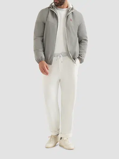 Brunello Cucinelli Men's Cotton French Terry Trousers with Embroidery - Off White | Thumbnail 2