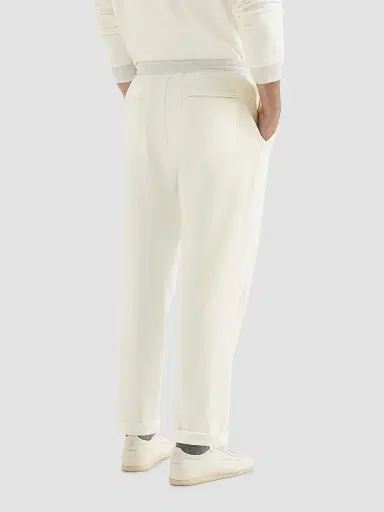 Brunello Cucinelli Men's Cotton French Terry Trousers with Embroidery - Off White | Thumbnail 4