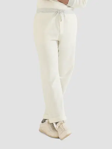 Brunello Cucinelli Men's Cotton French Terry Trousers with Embroidery - Off White | Thumbnail 5