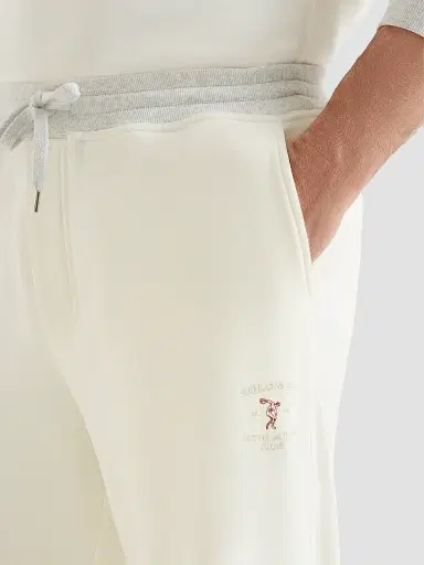 Brunello Cucinelli Men's Cotton French Terry Trousers with Embroidery - Off White | Thumbnail 6