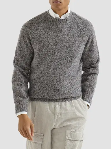 Brunello Cucinelli Men's Virgin Wool, Silk and Cashmere Chiné Sweater - Cerulean | Thumbnail 2