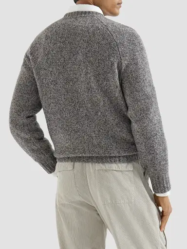 Brunello Cucinelli Men's Virgin Wool, Silk and Cashmere Chiné Sweater - Cerulean | Thumbnail 3