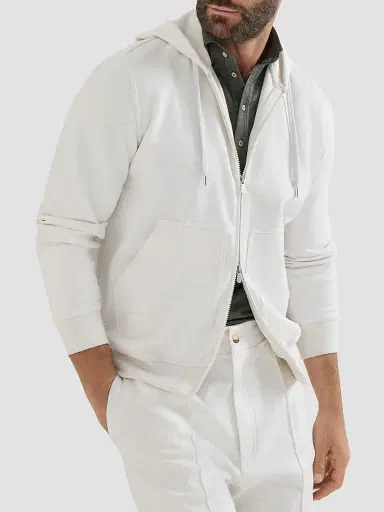Brunello Cucinelli Men's Techno Cotton French Terry Double Cloth Hooded Sweatshirt - White | Thumbnail 5 Brunello Cucinelli Men's Techno Cotton French Terry Double Cloth Hooded Sweatshirt - White | Thumbnail 5