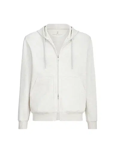 Brunello Cucinelli Men's Techno Cotton French Terry Double Cloth Hooded Sweatshirt - White | Thumbnail 1 Brunello Cucinelli Men's Techno Cotton French Terry Double Cloth Hooded Sweatshirt - White | Thumbnail 1