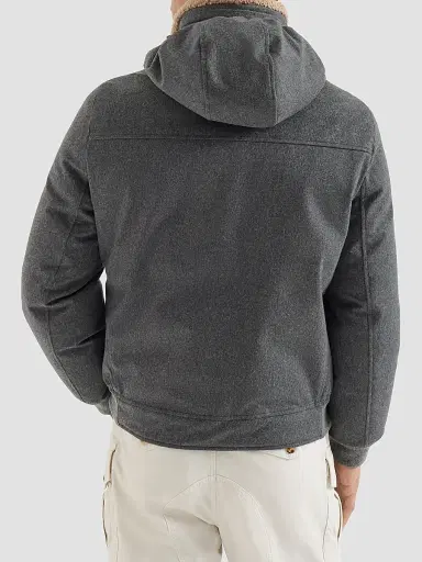 Brunello Cucinelli Men's Bonded Wool Flannel Down Jacket with Detachable Hood - Dark Grey | Thumbnail 4 Brunello Cucinelli Men's Bonded Wool Flannel Down Jacket with Detachable Hood - Dark Grey | Thumbnail 4