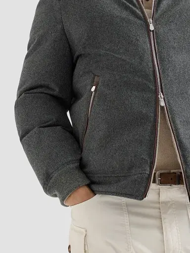 Brunello Cucinelli Men's Bonded Wool Flannel Down Jacket with Detachable Hood - Dark Grey | Thumbnail 6 Brunello Cucinelli Men's Bonded Wool Flannel Down Jacket with Detachable Hood - Dark Grey | Thumbnail 6