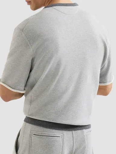 Brunello Cucinelli Men's Cotton French Terry Short Sleeve Sweatshirt - Grey | Thumbnail 3 Brunello Cucinelli Men's Cotton French Terry Short Sleeve Sweatshirt - Grey | Thumbnail 3