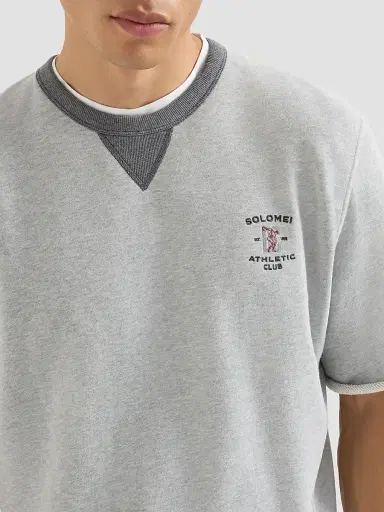 Brunello Cucinelli Men's Cotton French Terry Short Sleeve Sweatshirt - Grey | Thumbnail 4 Brunello Cucinelli Men's Cotton French Terry Short Sleeve Sweatshirt - Grey | Thumbnail 4