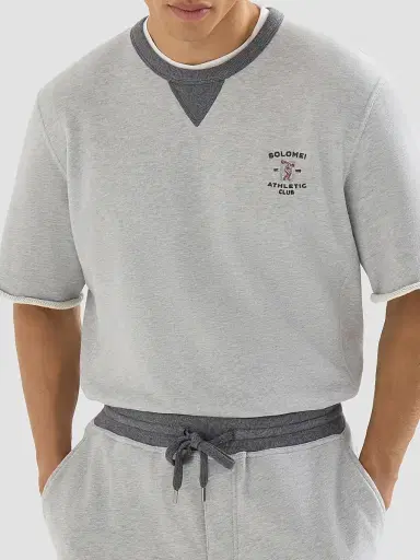 Brunello Cucinelli Men's Cotton French Terry Short Sleeve Sweatshirt - Grey | Thumbnail 5 Brunello Cucinelli Men's Cotton French Terry Short Sleeve Sweatshirt - Grey | Thumbnail 5