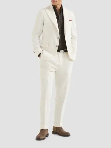 Brunello Cucinelli Men's Virgin Wool, Silk and Cotton Chalk Stripe Piqué Shirt - Brown | Thumbnail 2 Brunello Cucinelli Men's Virgin Wool, Silk and Cotton Chalk Stripe Piqué Shirt - Brown | Thumbnail 2