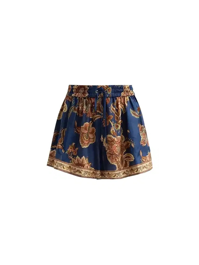 Women's Aster Silk Relaxed Shorts - Navy Jacobean