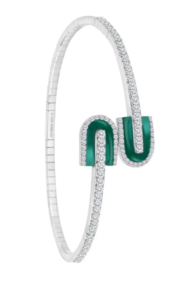 U LOS ANGELES Diamond Malachite U Mini Duo Bangle Bracelet