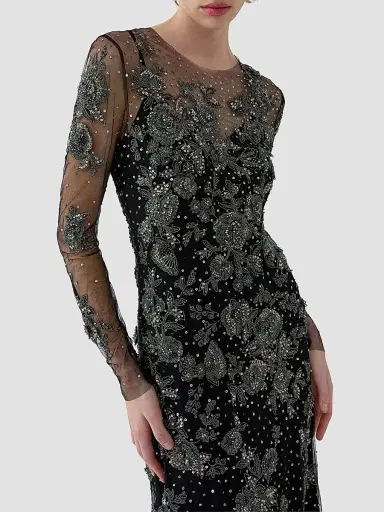 Carolina Herrera Women's Embellished Illusion Trumpet Gown - Black Multi - Size 10 | Thumbnail 4