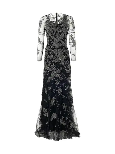 Carolina Herrera Women's Embellished Illusion Trumpet Gown - Black Multi - Size 10 | Thumbnail 1