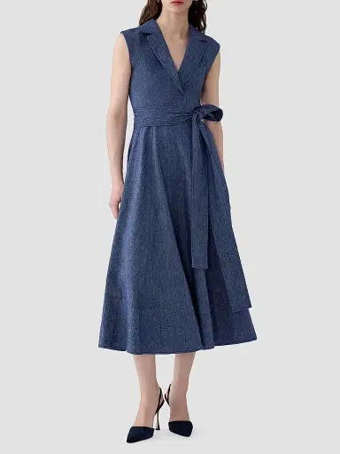 Carolina Herrera Women's Linen-Blend Sleeveless Trench Midi-Dress - Dark Blue | Thumbnail 2 Carolina Herrera Women's Linen-Blend Sleeveless Trench Midi-Dress - Dark Blue | Thumbnail 2
