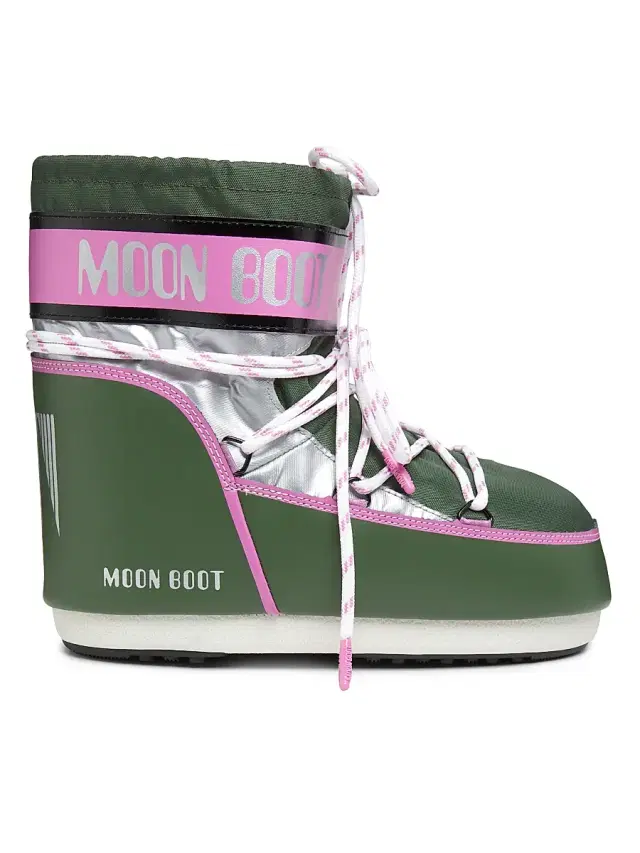 Moon Boot Women's Icon Lace Space Racing Boots - Forest Green Silver Pink